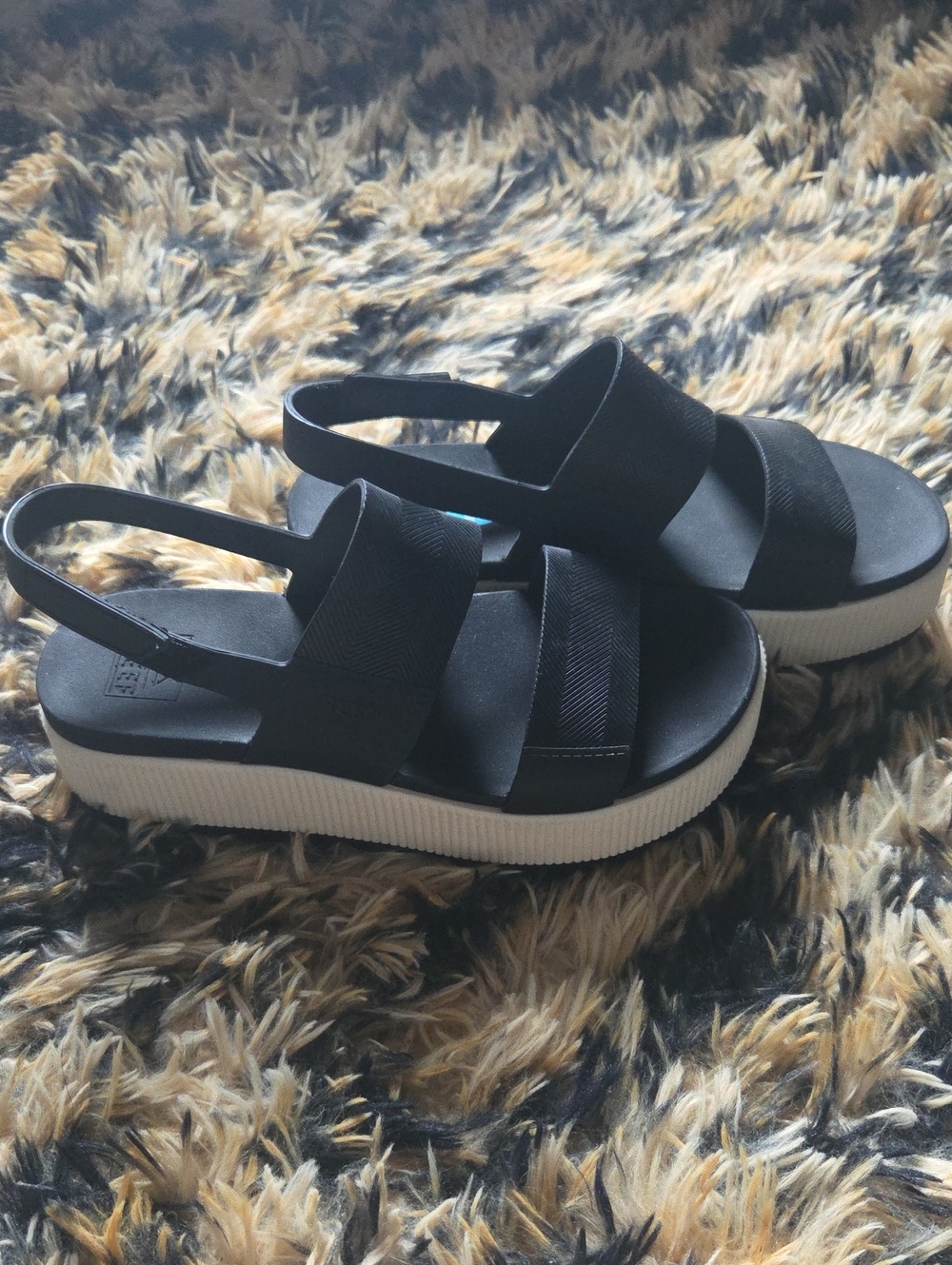 Reef Black Sandal Platforms with White Ribbed Sole